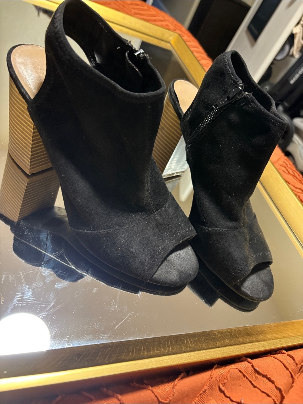 Apt. 9 Black Suede Open-Toe Block Heel Mules